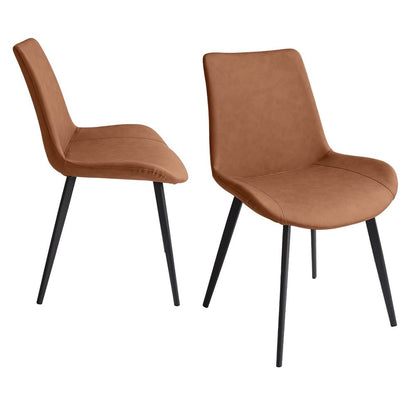 Set of Two Brown and Black Upholstered Faux Leather Dining Side Chairs