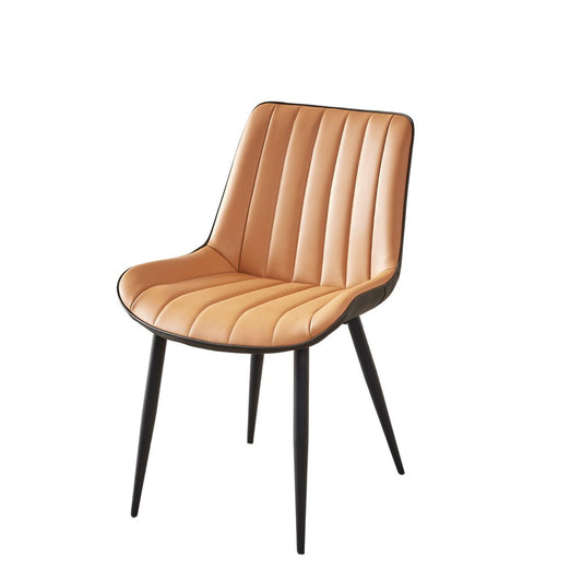 Set of Two Orange and Black Upholstered Fabric Dining Side Chairs