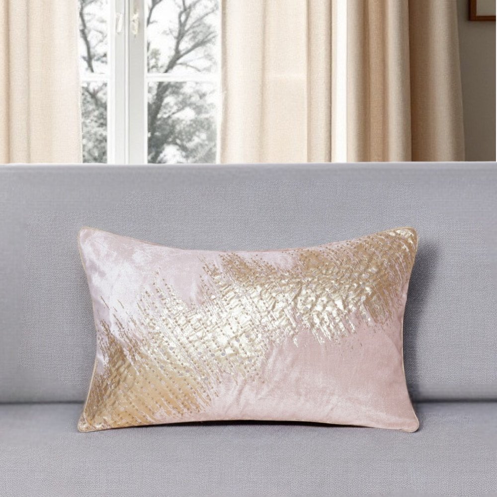 16" X 24" Gold Abstract Polyester Zippered Pillow With Beads