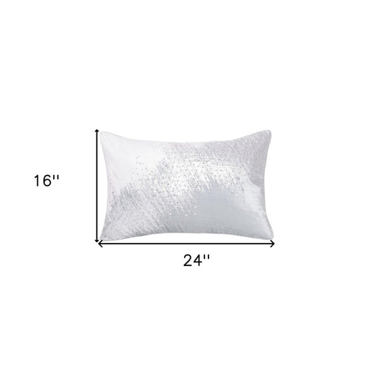 16" X 24" Gray Abstract Polyester Zippered Pillow With Beads