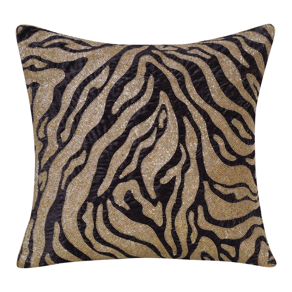 20" X 20" Gold Safari Animals Abstract Polyester Zippered Pillow With Beads