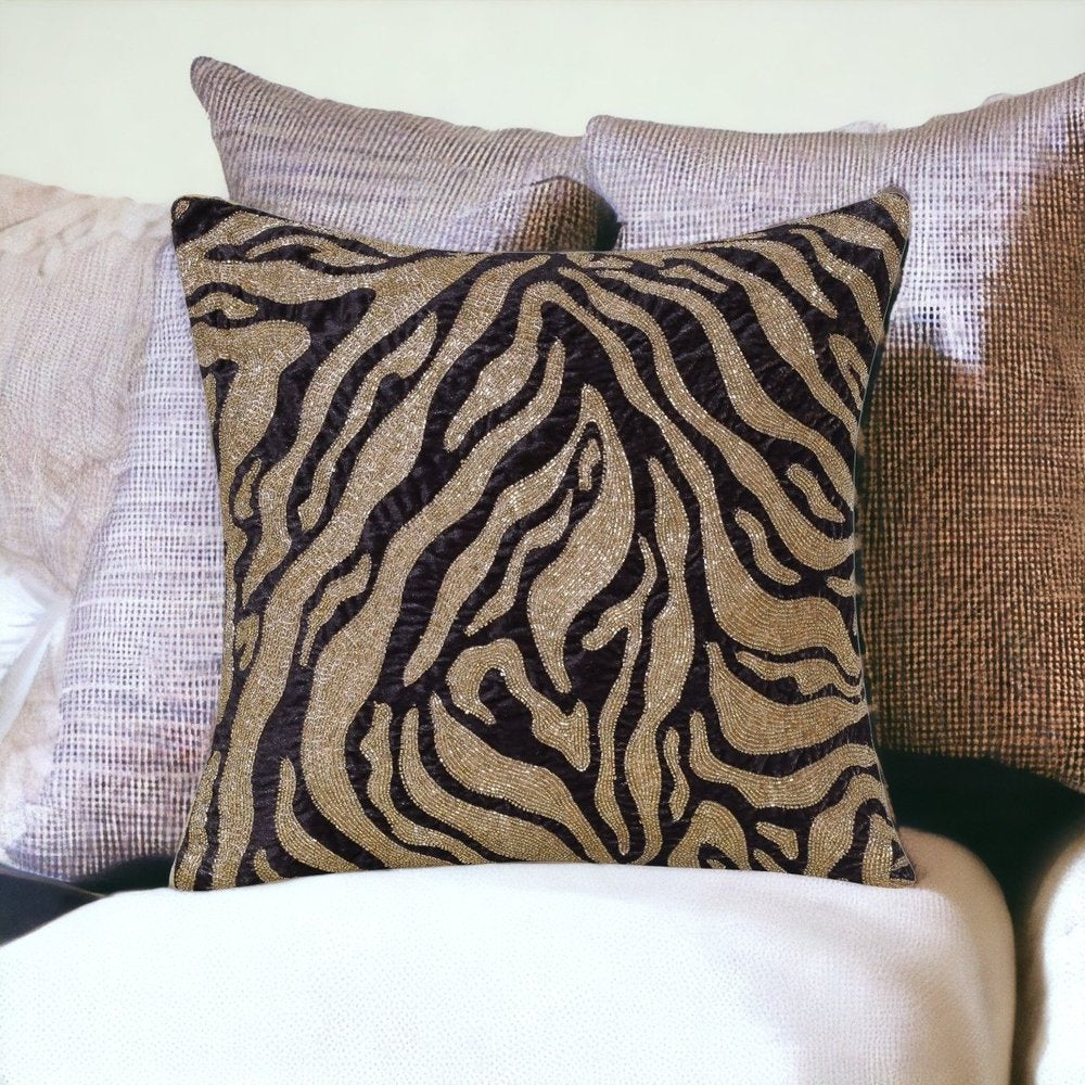 20" X 20" Ivory Safari Animals Abstract Polyester Zippered Pillow With Beads