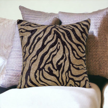 20" X 20" Ivory Safari Animals Abstract Polyester Zippered Pillow With Beads