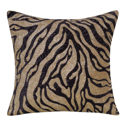 20" X 20" Ivory Safari Animals Abstract Polyester Zippered Pillow With Beads