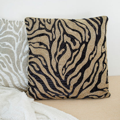 20" X 20" Ivory Safari Animals Abstract Polyester Zippered Pillow With Beads