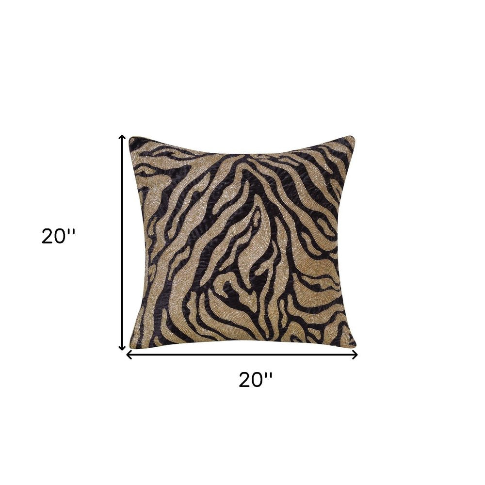 20" X 20" Ivory Safari Animals Abstract Polyester Zippered Pillow With Beads