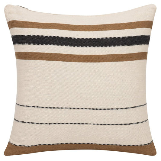 20" Brown And Ivory Striped Cotton Throw Pillow