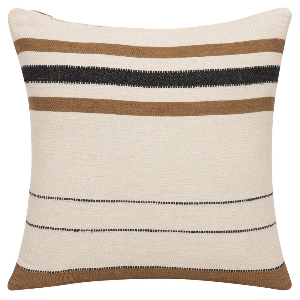 20" Brown And Ivory Striped Cotton Throw Pillow