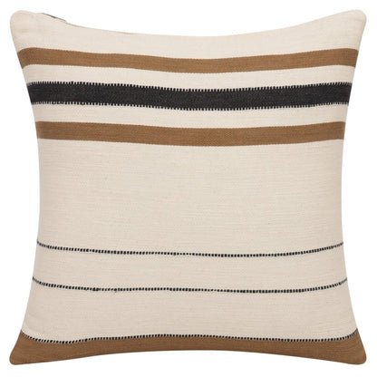 20" Brown And Ivory Striped Cotton Throw Pillow