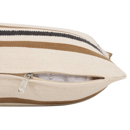 20" Brown And Ivory Striped Cotton Throw Pillow