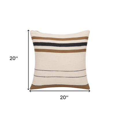 20" X 20" Ivory Striped Cotton Zippered Pillow