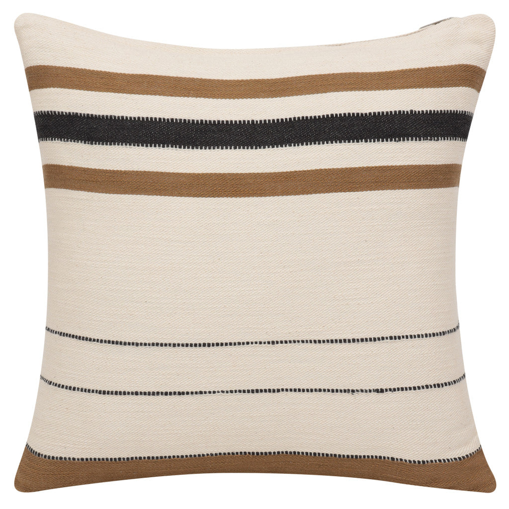 20" X 20" Ivory Striped Cotton Zippered Pillow