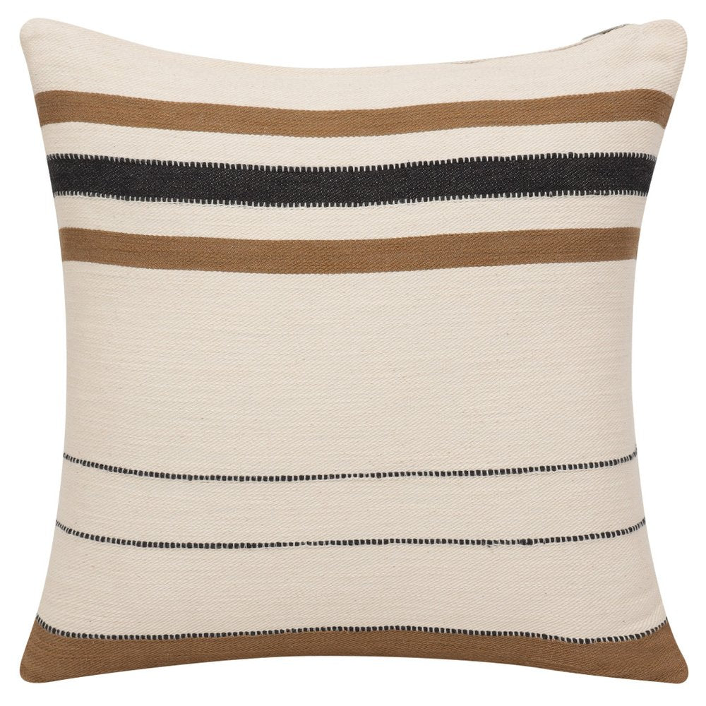 20" Brown And Ivory Striped Cotton Throw Pillow