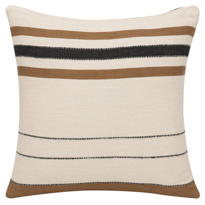 20" Brown And Ivory Striped Cotton Throw Pillow
