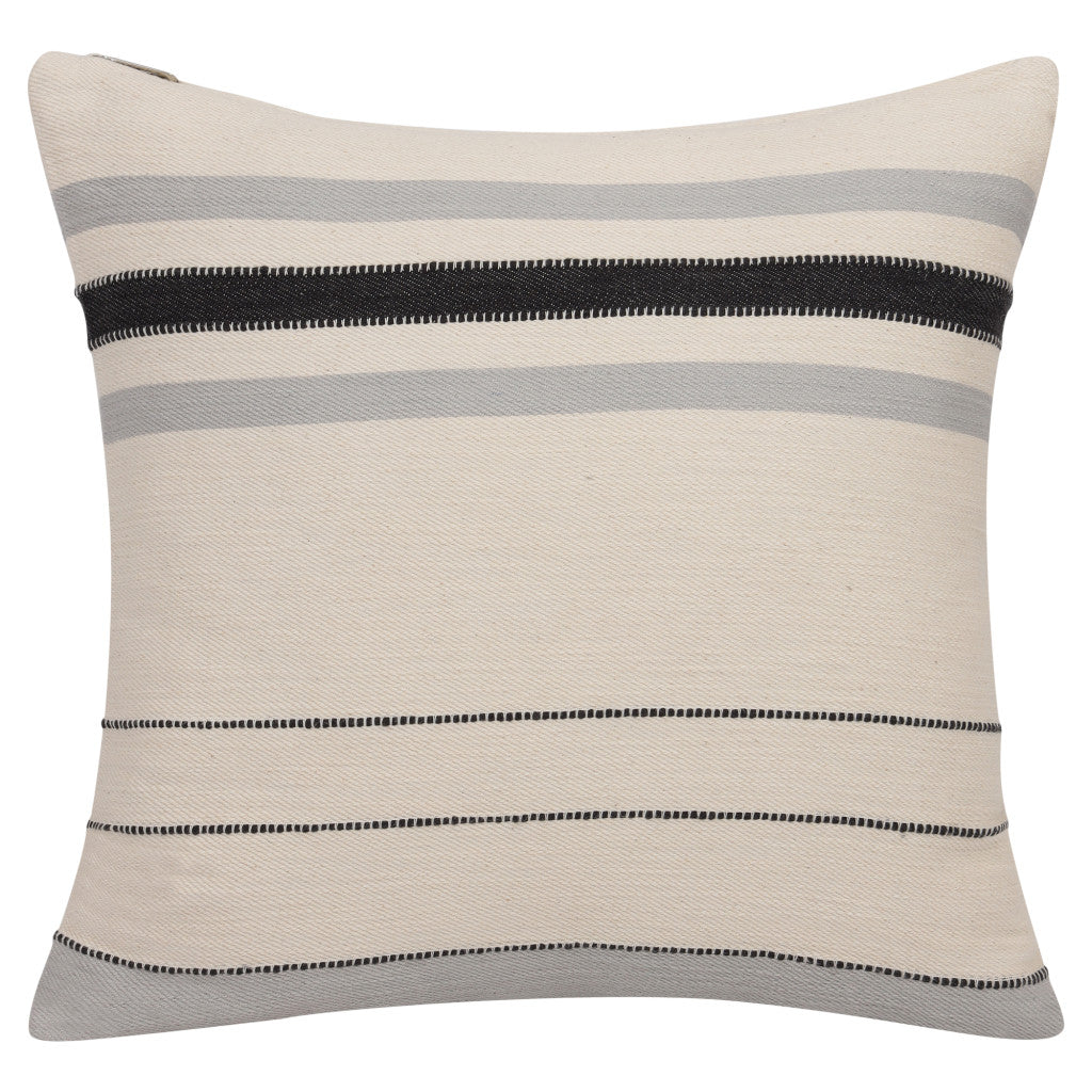 20" X 20" Ivory Striped Cotton Zippered Pillow