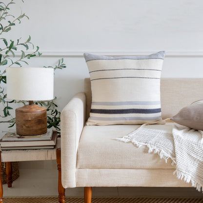 20" Brown And Ivory Striped Cotton Throw Pillow