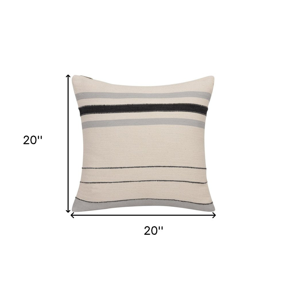 20" Brown And Ivory Striped Cotton Throw Pillow