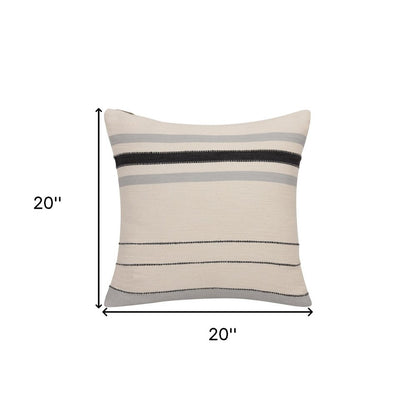 20" Brown And Ivory Striped Cotton Throw Pillow