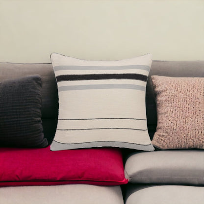20" Brown And Ivory Striped Cotton Throw Pillow