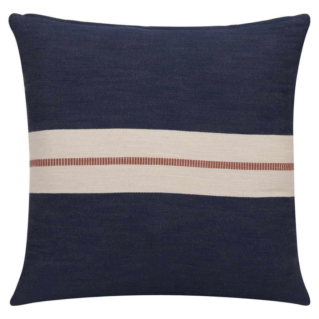 24" X 24" Blue Striped Cotton Zippered Pillow