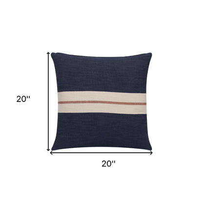 24" X 24" Blue Striped Cotton Zippered Pillow