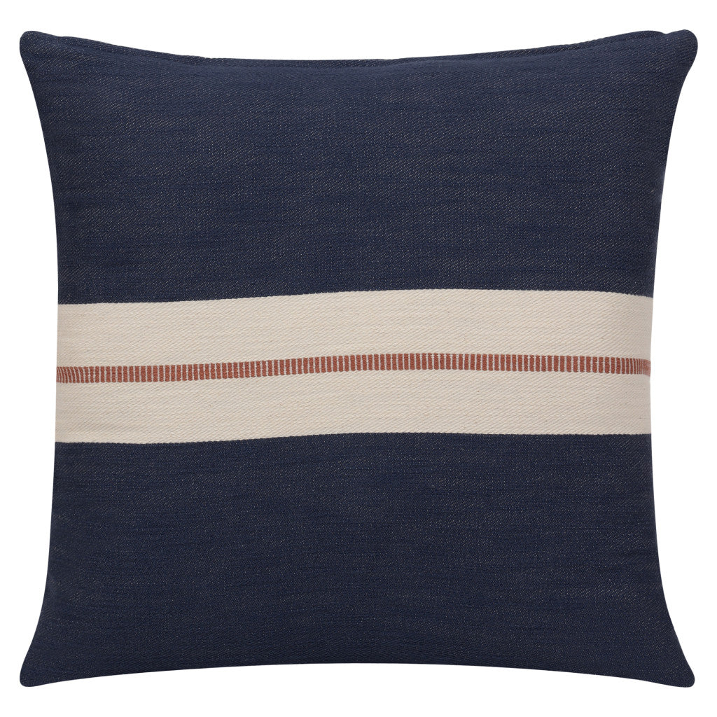 24" X 24" Blue Striped Cotton Zippered Pillow