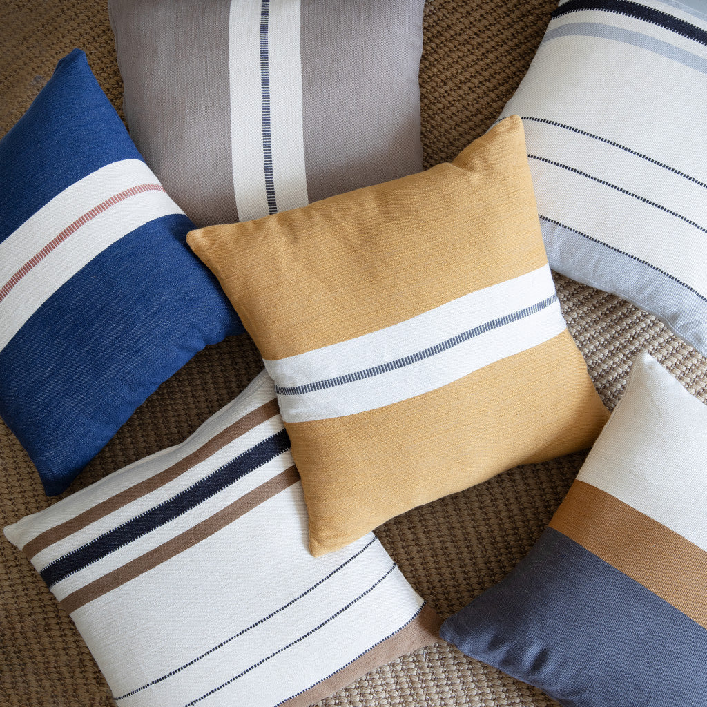 24" X 24" Blue Striped Cotton Zippered Pillow