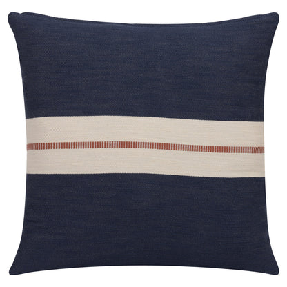 24" X 24" Blue Striped Cotton Zippered Pillow