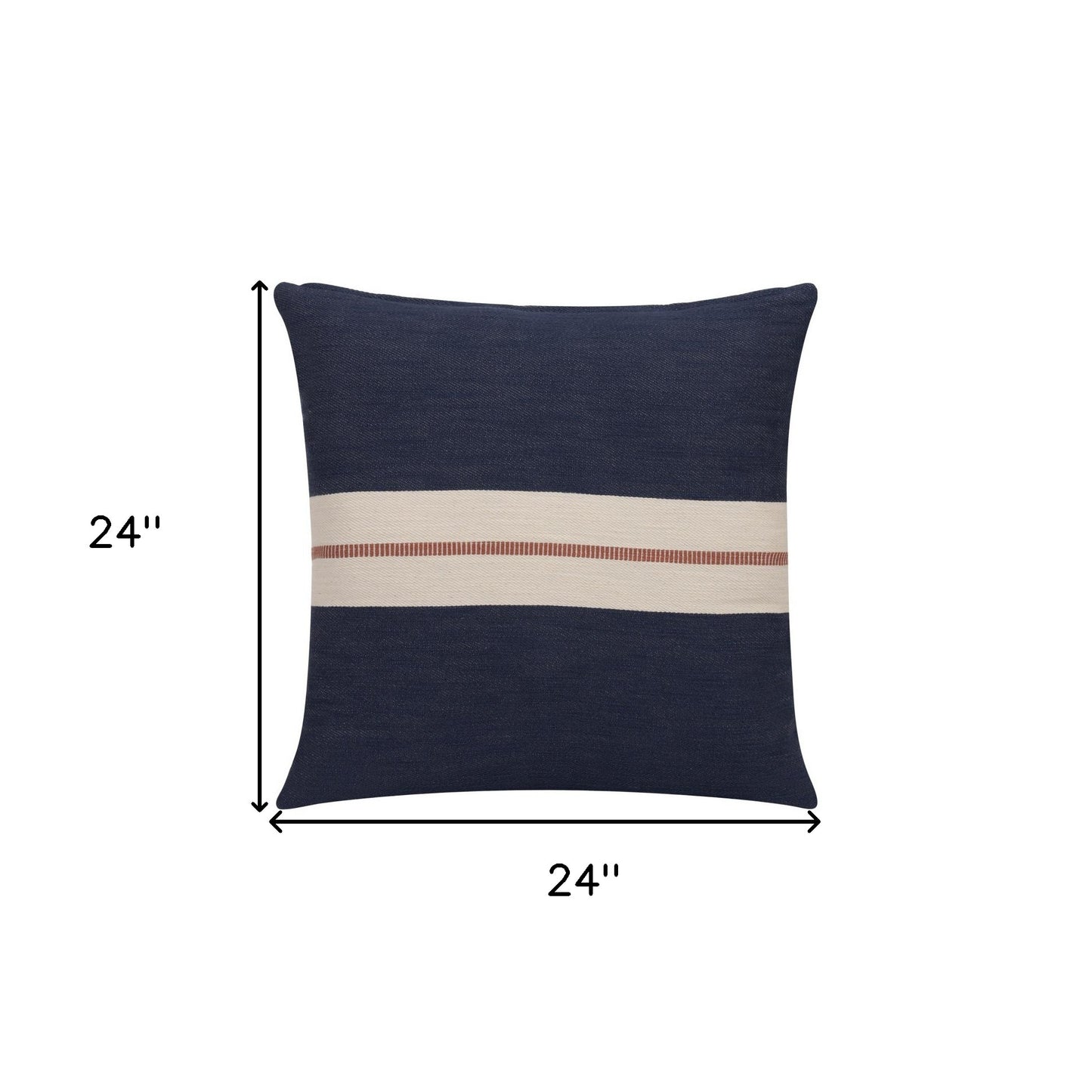 24" X 24" Blue Striped Cotton Zippered Pillow