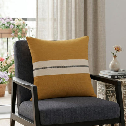 24" Taupe And Dark Gray Cotton Striped Throw Pillow