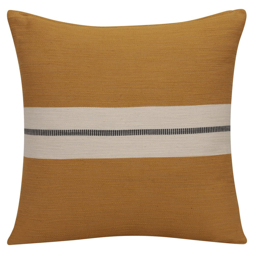 24" Taupe And Dark Gray Cotton Striped Throw Pillow