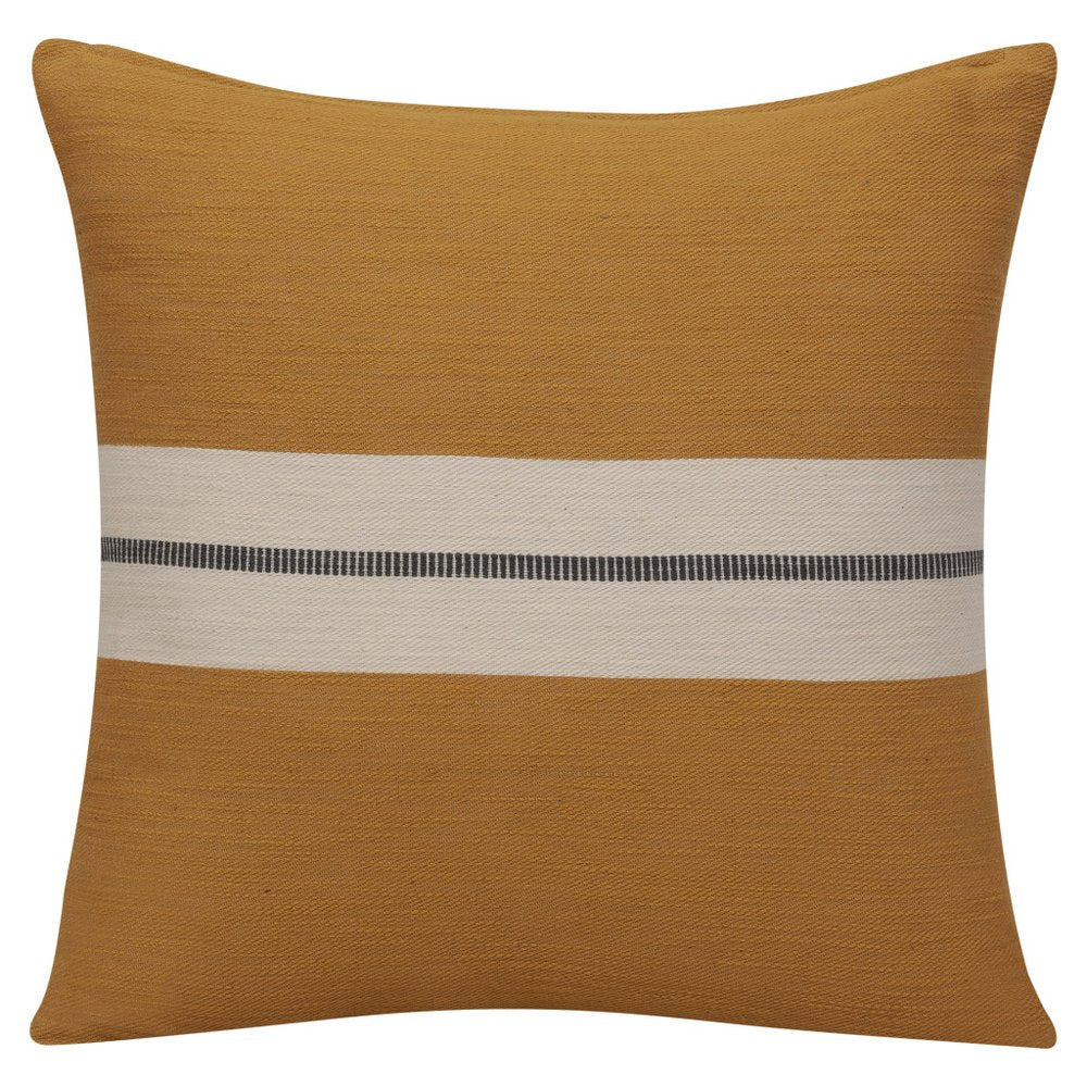 24" Taupe And Dark Gray Cotton Striped Throw Pillow