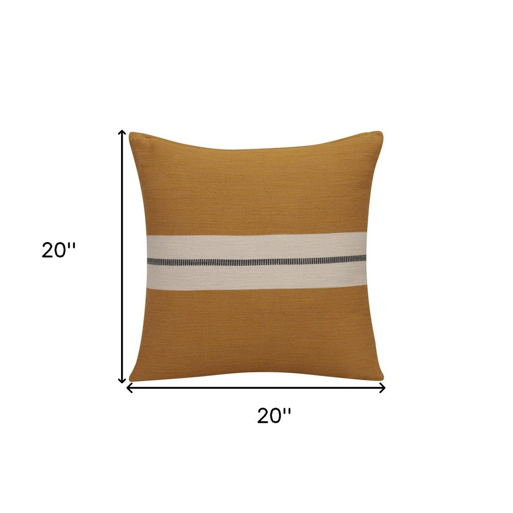 24" Taupe And Dark Gray Cotton Striped Throw Pillow