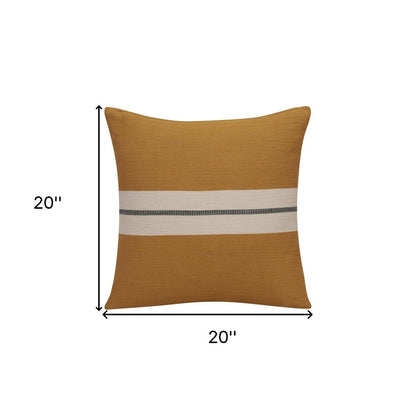 24" Taupe And Dark Gray Cotton Striped Throw Pillow