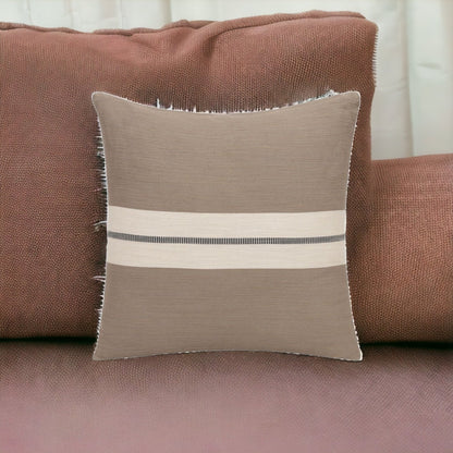 24" X 24" Blue Striped Cotton Zippered Pillow