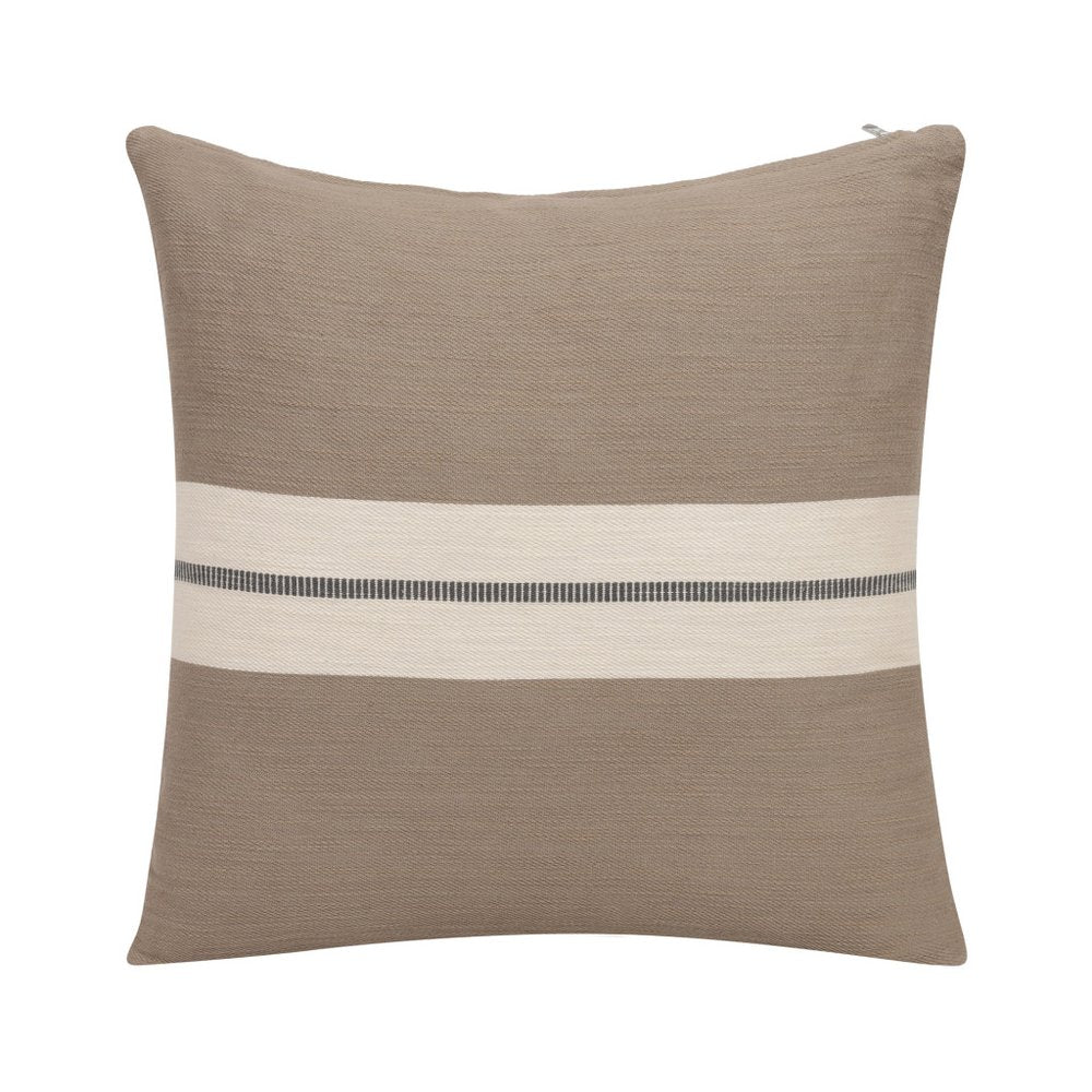 24" Taupe And Dark Gray Cotton Striped Throw Pillow