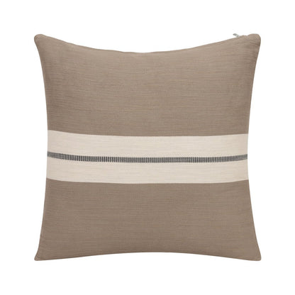 24" Taupe And Dark Gray Cotton Striped Throw Pillow