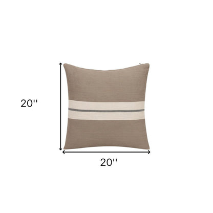 24" Taupe And Dark Gray Cotton Striped Throw Pillow