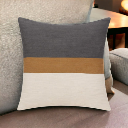 20" X 20" Brown Striped Cotton Zippered Pillow