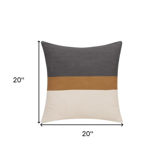 20" Brown Striped Cotton Throw Pillow