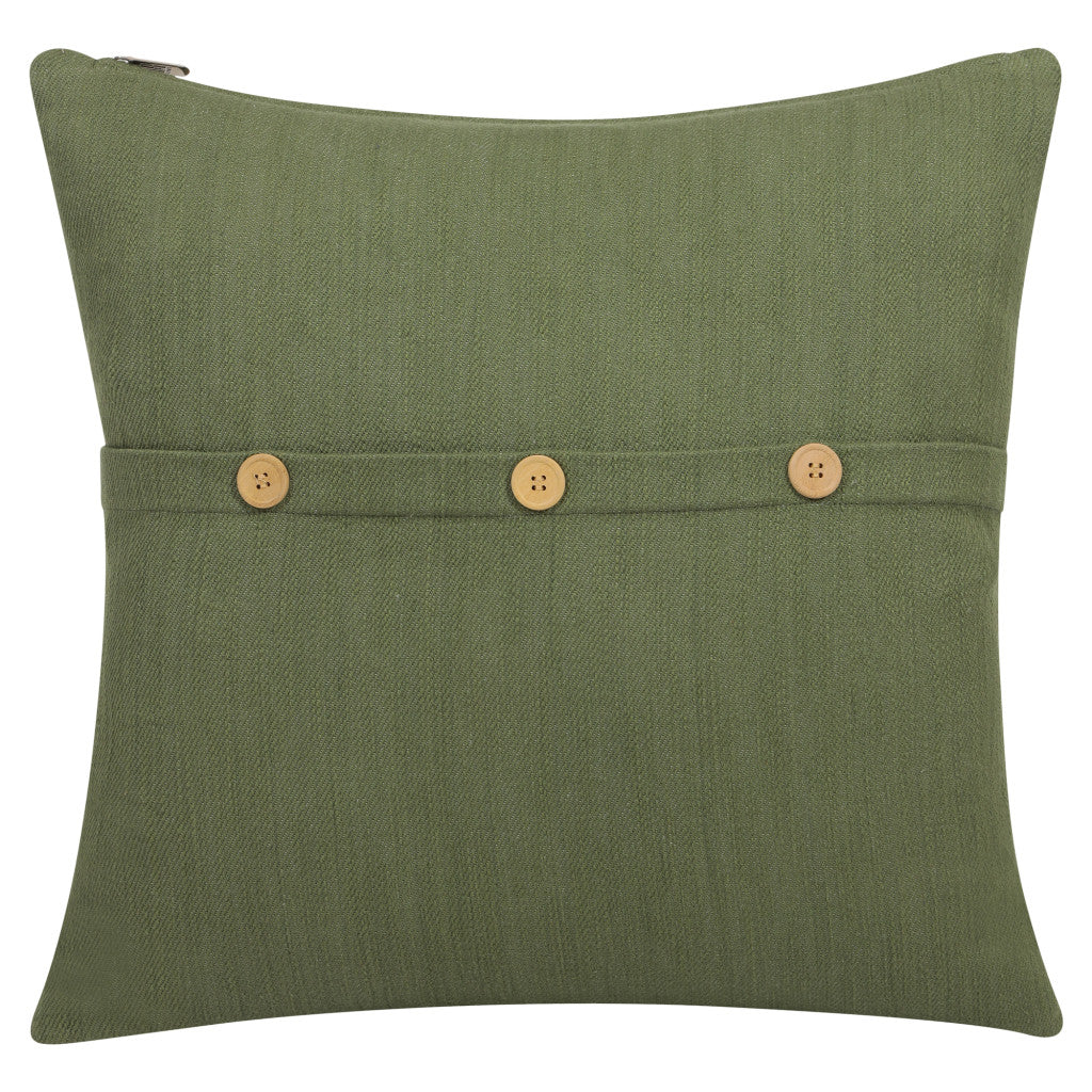 20" Sage Green Cotton Throw Pillow With Buttons