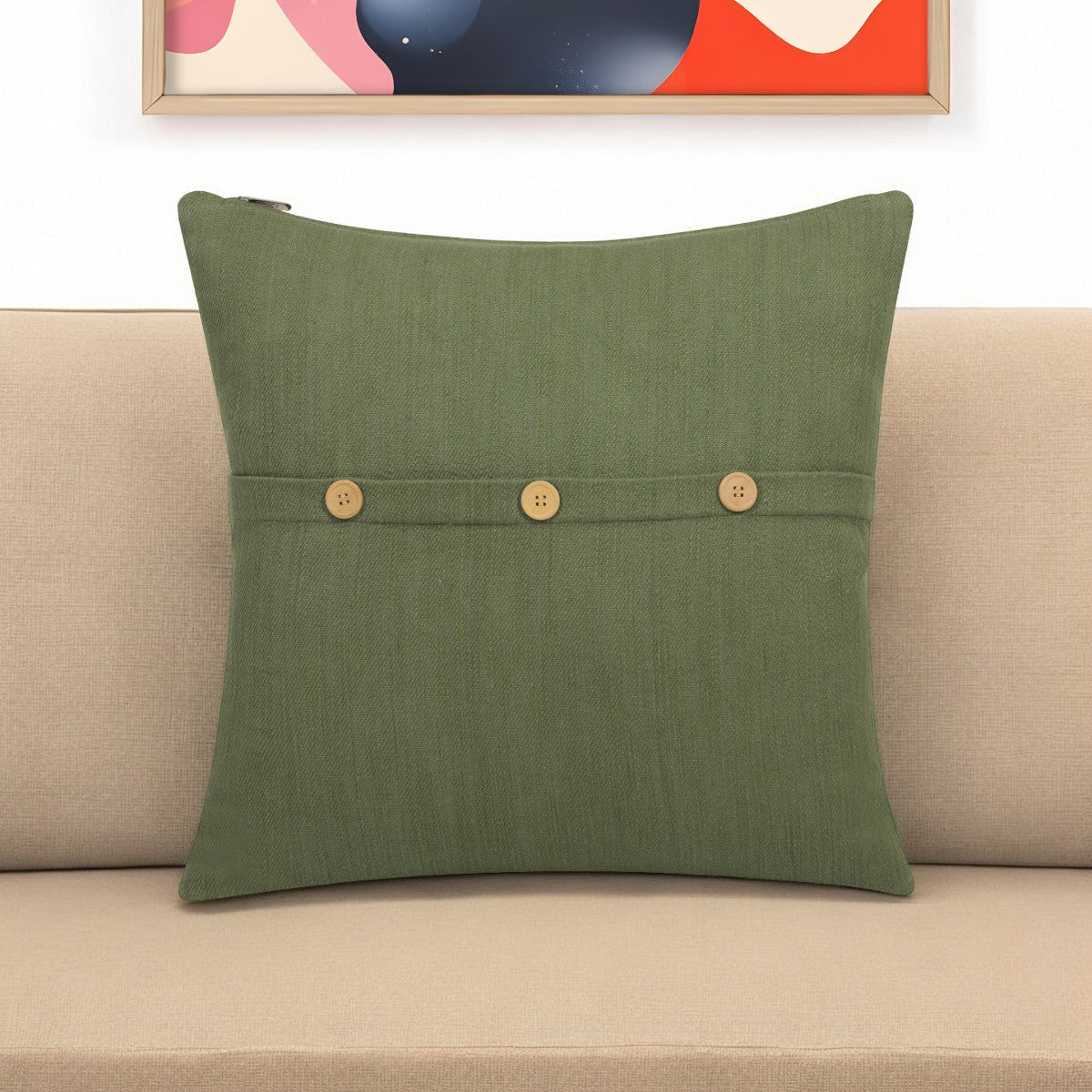 20" Sage Green Cotton Throw Pillow With Buttons