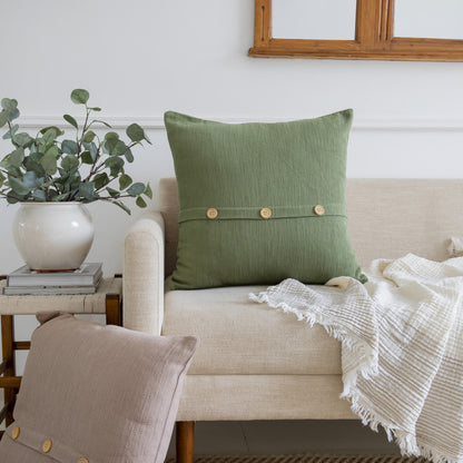 20" Sage Green Cotton Throw Pillow With Buttons