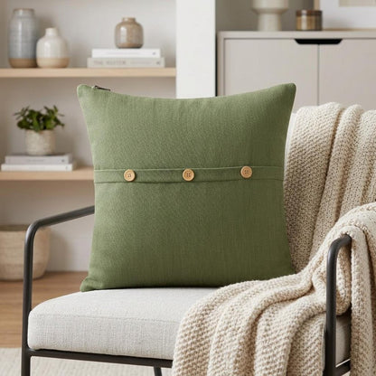 20" Sage Green Cotton Throw Pillow With Buttons