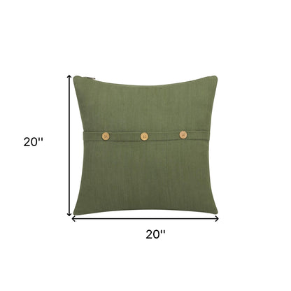 20" Sage Green Cotton Throw Pillow With Buttons