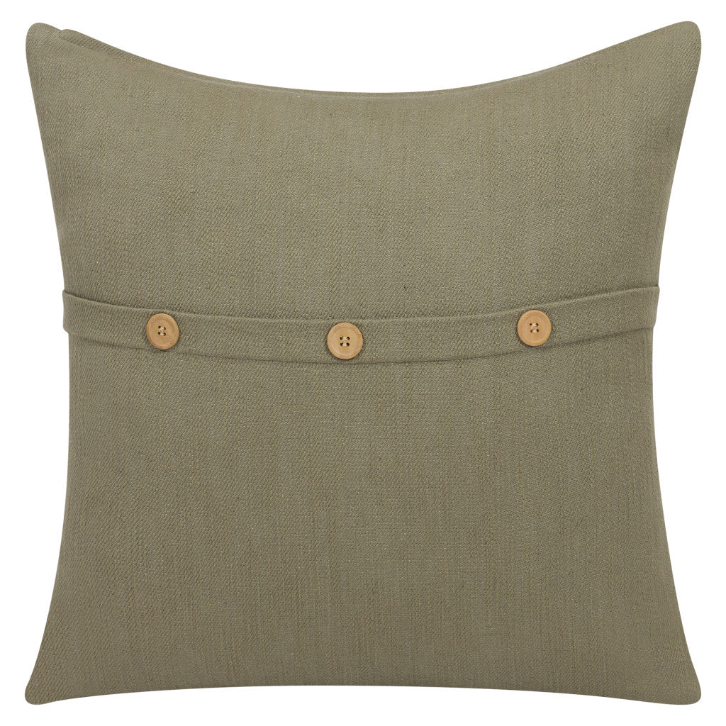 20" Sage Green Cotton Throw Pillow With Buttons