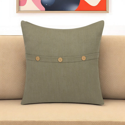 20" Sage Green Cotton Throw Pillow With Buttons