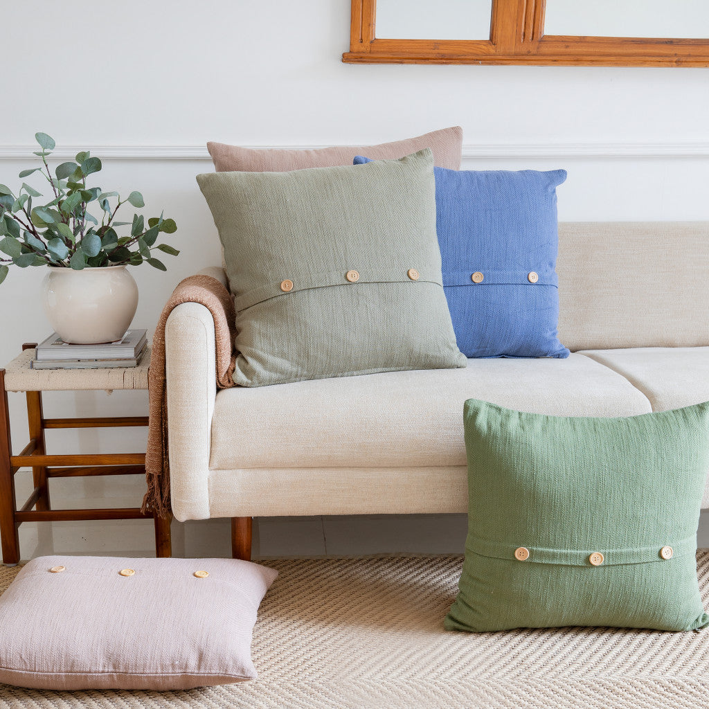 20" Sage Green Cotton Throw Pillow With Buttons