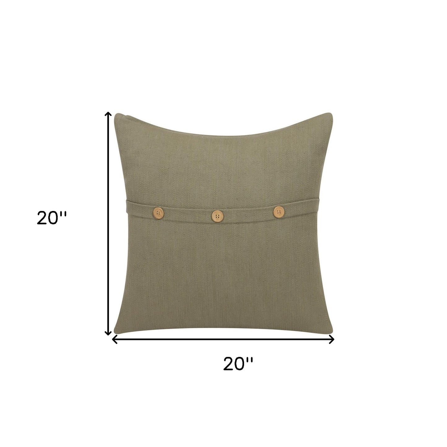 20" Sage Green Cotton Throw Pillow With Buttons