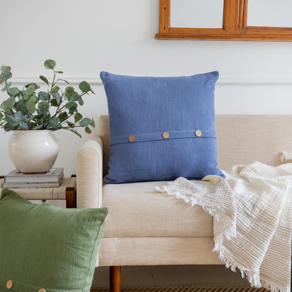 20" Sage Green Cotton Throw Pillow With Buttons